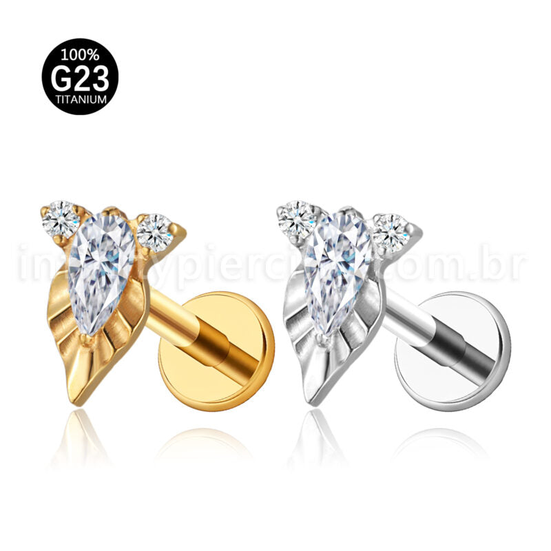 Piercing Labret Com Detalhes Titânio Zircônia Oval